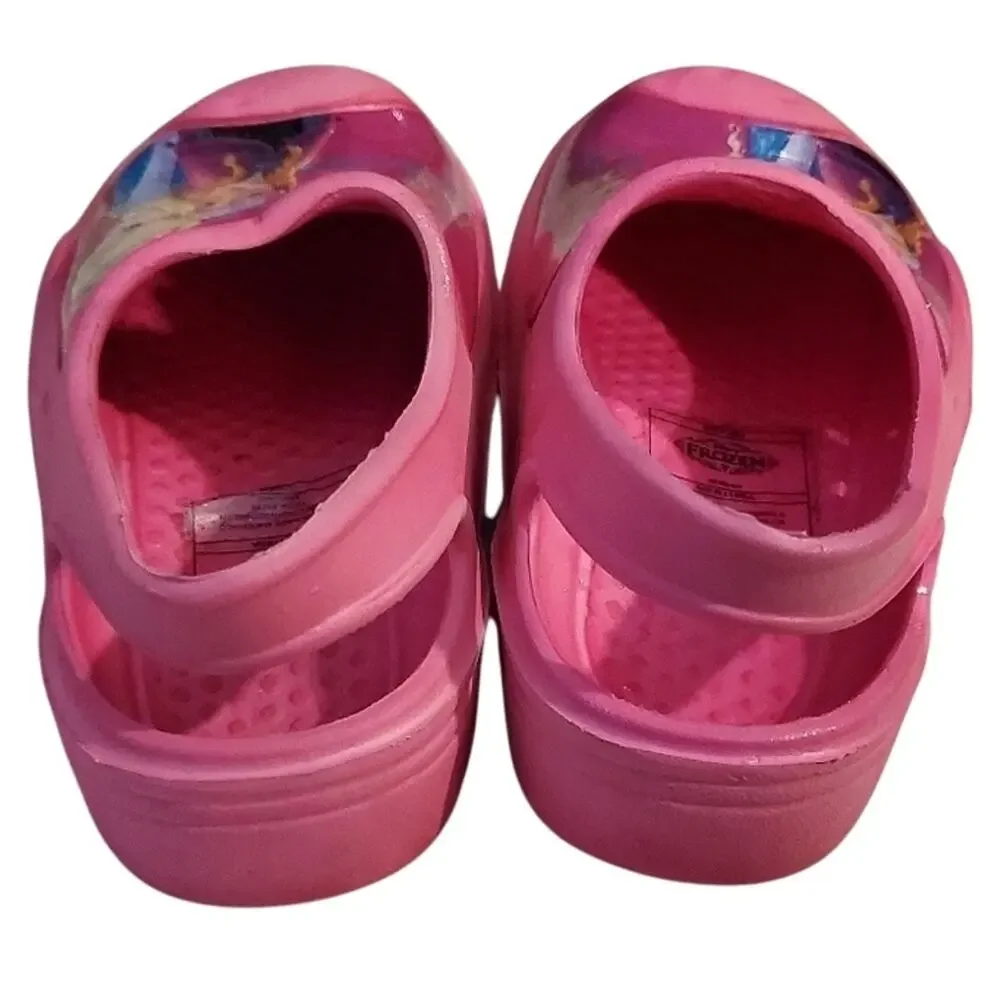 𝅺Disney Frozen Elsa & Ana CLOG style Rubber Pink Slip On shoes Size 7/8